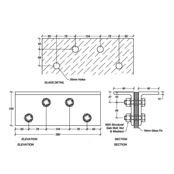 Elite Structural Glass Fin Hanger Bracket (FB-C)
