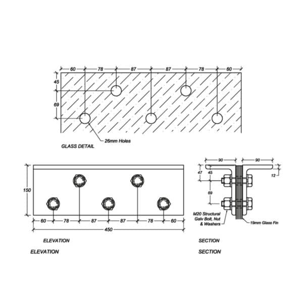 Elite Structural Glass Fin Hanger Bracket (FB-C)