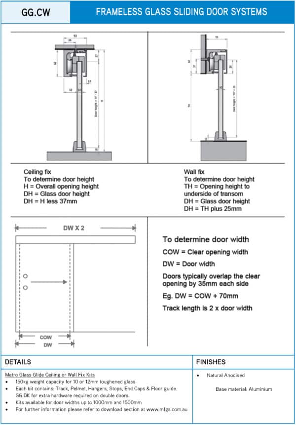 Juralco Glasglide Ceiling/Wall Mount Kit (GG.CW...)