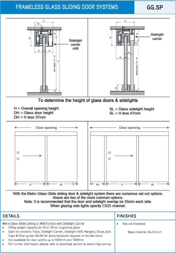 Juralco Glasglide Ceiling Mount Kit with Sidelite Carrier (GG.SP...)