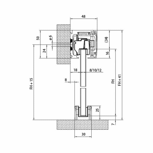 GEZE Levolan 60 Sliding Glass Door - Wall Mount Installation Kit (GL60W-...)