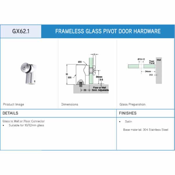 GCC Glass to Wall or Floor Connector