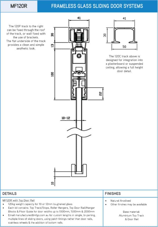 Modern MF120 Sliding Glass Door - Ceiling Mount Kit (MF120-...)