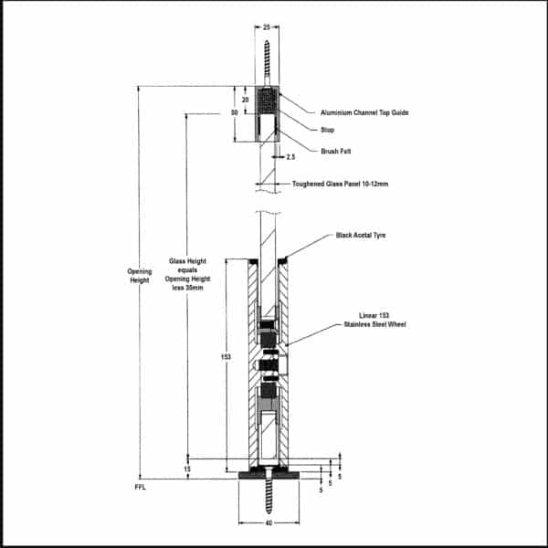 Modern Linear 153 Sliding Glass Door - Ceiling Mount Kit for One Door