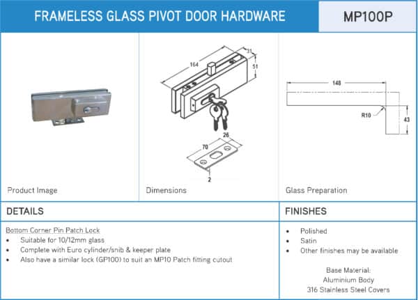 Modern Bottom Corner Pin Patch Lock (MP100P)