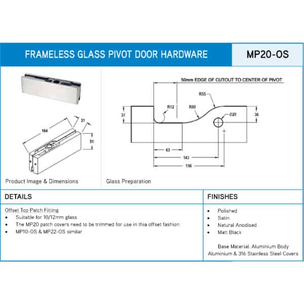 Modern Top Patch Fitting with Offset Pivot Point (MP20-OS)