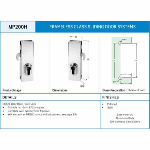 Modern Sliding Door Hook Patch Lock (MP200H)