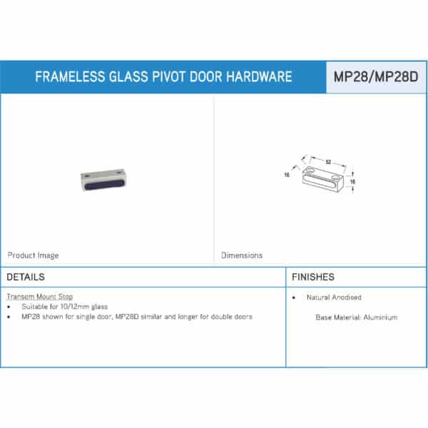 Modern Natural Anodised Transom Mount Stop