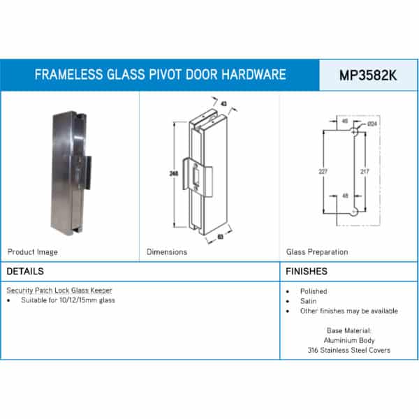 Modern Heavy Duty Patch Lock Glass Keeper (MP3582/S2-K)
