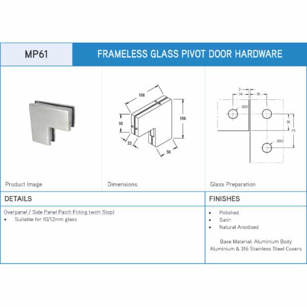 Modern Overpanel to Side Panel Patch Fitting with Stop (MP61)