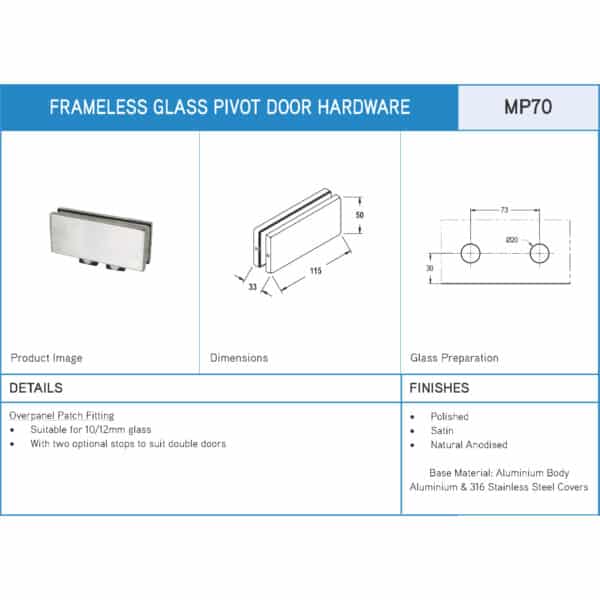 Modern Overpanel Patch Fitting with Stops to suit Double Doors (MP70)