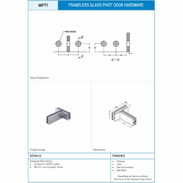 Modern Overpanel & Fin Mounting Patch Fitting (MP71)