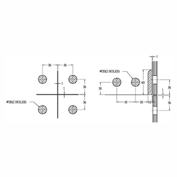 Modern 4 Panel Glass to Glass & Fin Mounting Patch Fitting (MP81)