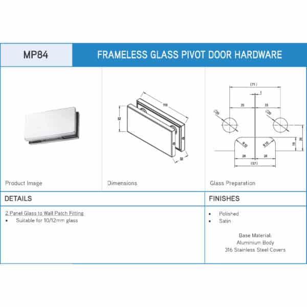 Modern 2 Panel Glass to Glass Patch Fitting (MP84)