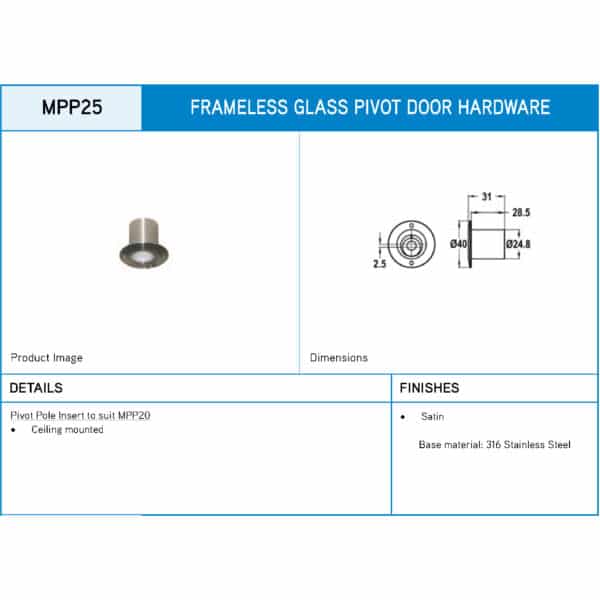 Modern 316 SSS Pivot Pole Insert for MPP20