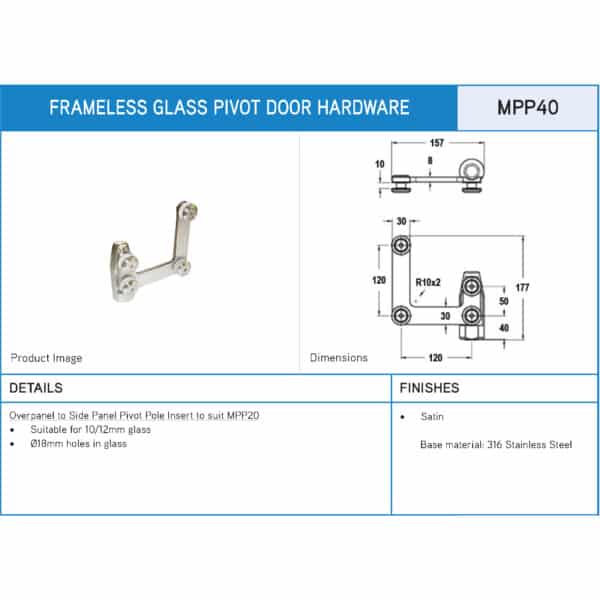Modern 316 SSS Overpanel to Sidepanel Pivot Pole Insert