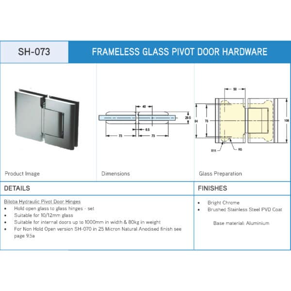 Biloba Hold Open Glass to Glass Hydraulic Hinge Set (19-SH/073)