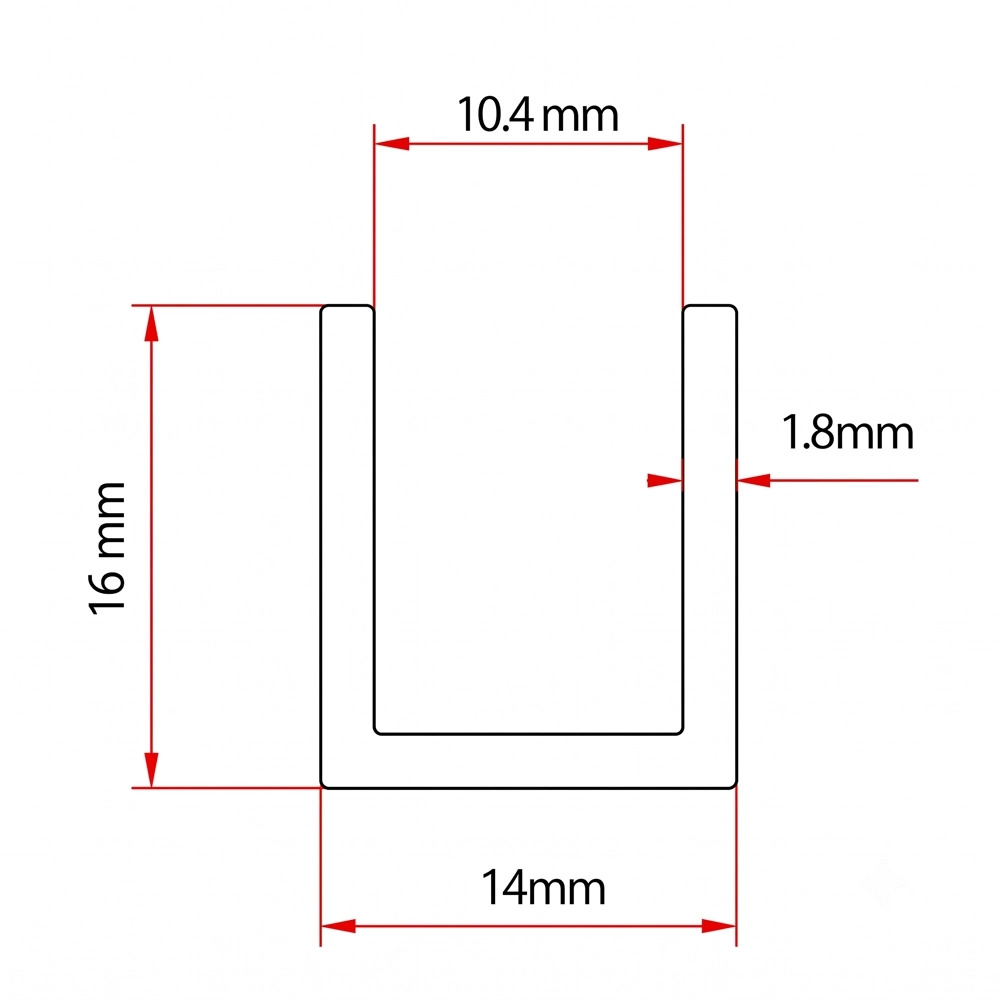 Elite Aluminium Frameless Shower Channel Section (CH15) - Image 2