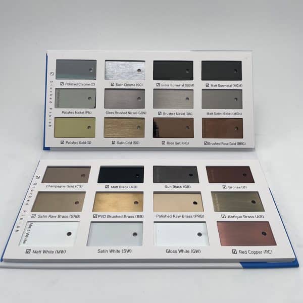 Modern sample book of finishes for bathroom hardware