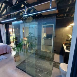 Modern Tube Slider Glass Mount Kit for One Fixed & One Highlite Panel (MTSG-1-...)