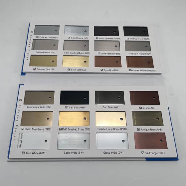 Modern sample book of finishes for bathroom hardware