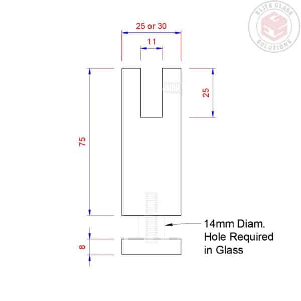 Elite Solo 30mm Dia. Slotted Offset Handrail Bracket (HRB30)