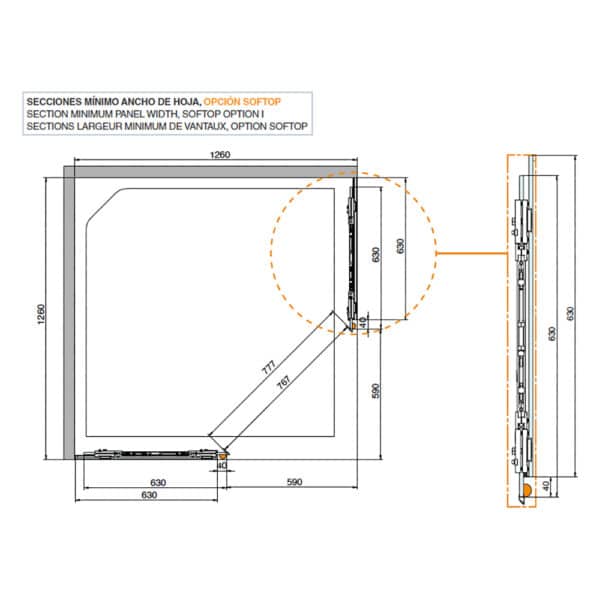 Saheco Vaho Angular 90° Sliding Shower Screen Hardware Kit (SV-X50 A90)