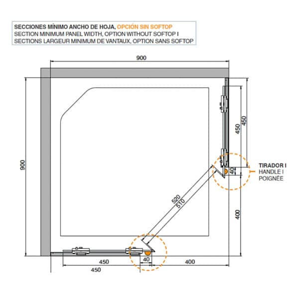 Saheco Vaho Angular 90° Sliding Shower Screen Hardware Kit (SV-X50 A90)