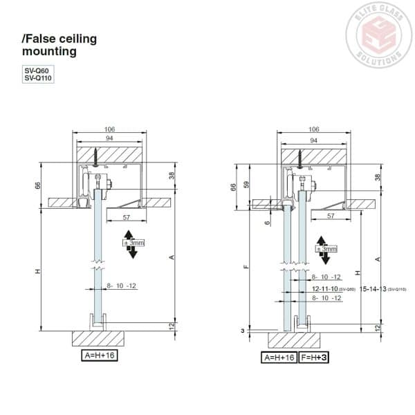 Saheco BLOQ FT False Ceiling Frameless Glass Sliding Door Hardware Kit