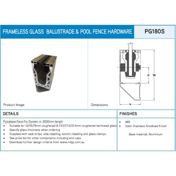 Posi-Glaze Side Fix Balustrade Channel Kit including Bottom Cladding