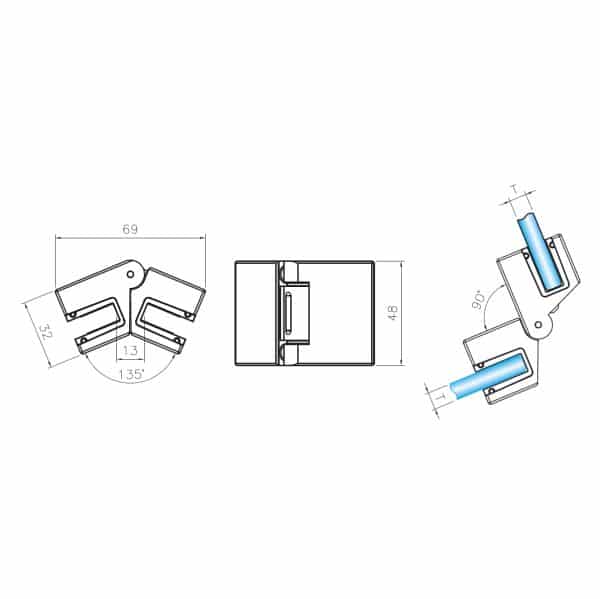 GFS Thiene Miny Lightweight 135° Glass to Wall Friction Fit Hinge