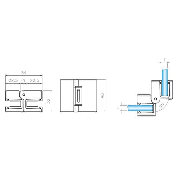 GFS Thiene Miny Lightweight 180° Glass to Glass Friction Fit Hinge