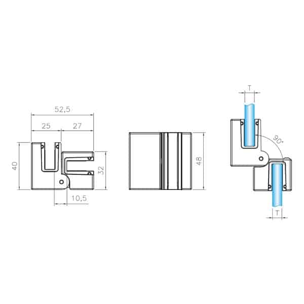 GFS Thiene Miny Lightweight 90° Glass to Glass Friction Fit Hinge