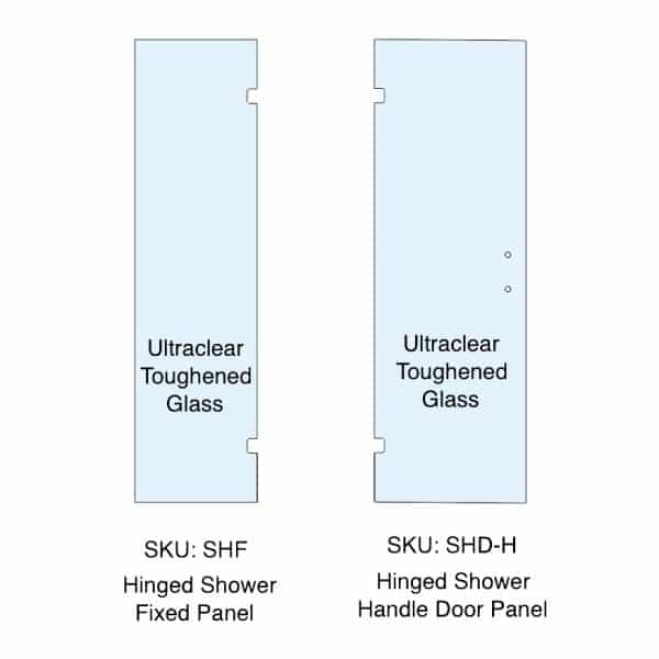 10mm Ultraclear Toughened Glass Hinged Shower Screen Panel Kit - Hinged (no holes) & Door (handle)