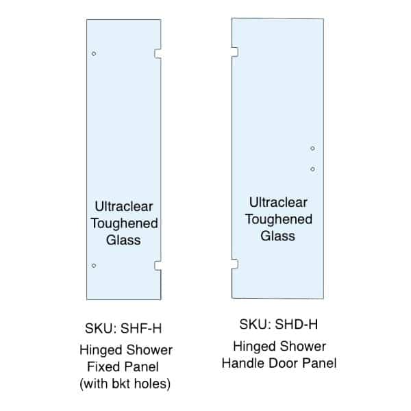 10mm Ultraclear Toughened Glass Hinged Shower Screen Panel Kit - Hinged (bracket holes) & Door (handle)