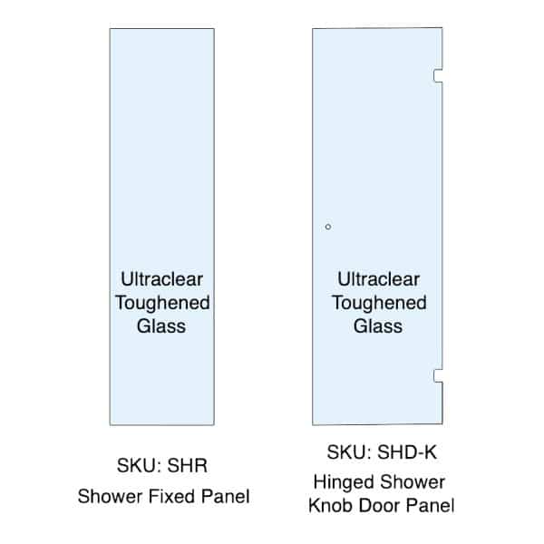 10mm Ultraclear Toughened Glass Hinged Shower Screen Panel Kit - Fixed (no holes) & Door (knob)