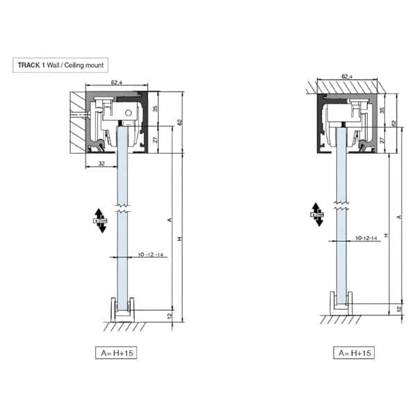 Saheco SV-X150 Frameless Glass Sliding Door Hardware Kit
