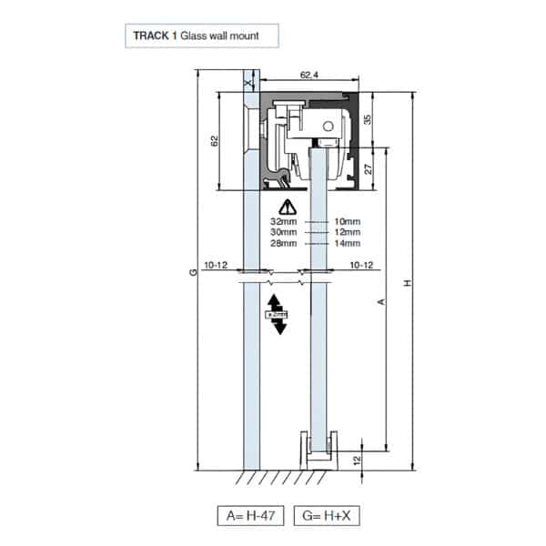 Saheco SV-X150 Frameless Glass Sliding Door Hardware Kit