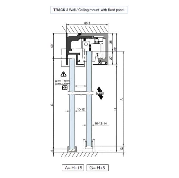 Saheco SV-X150 Frameless Glass Sliding Door Hardware Kit