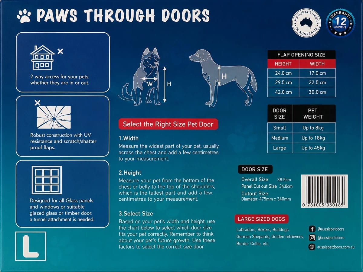 Large Framed Rectangle Aussie Dog Door for Glass (APD10L) - Image 3